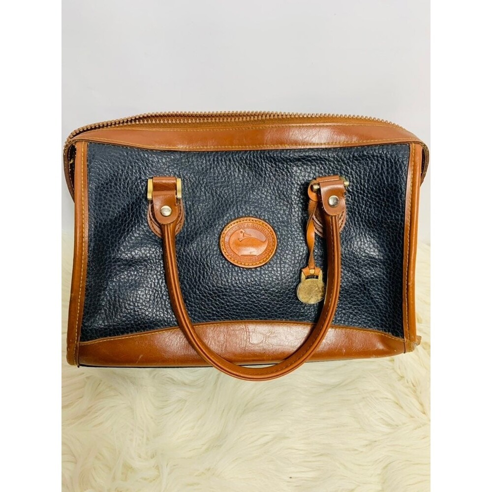 Dooney & Bourke All Weather Pebbled Leather Vintage Dark Navy Blue Brown Purse
